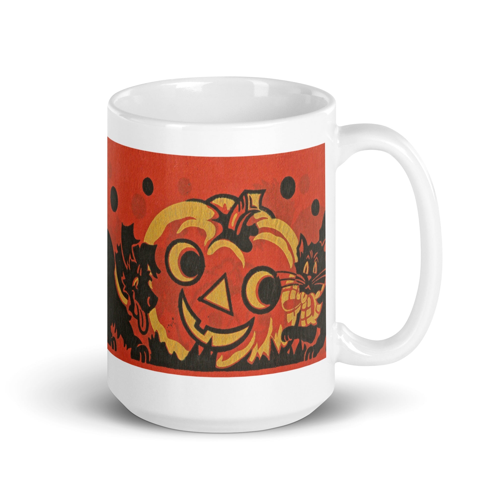 Halloween Jack O Lantern Black Cat And Dog Retro Halloween Print Glossy Mug