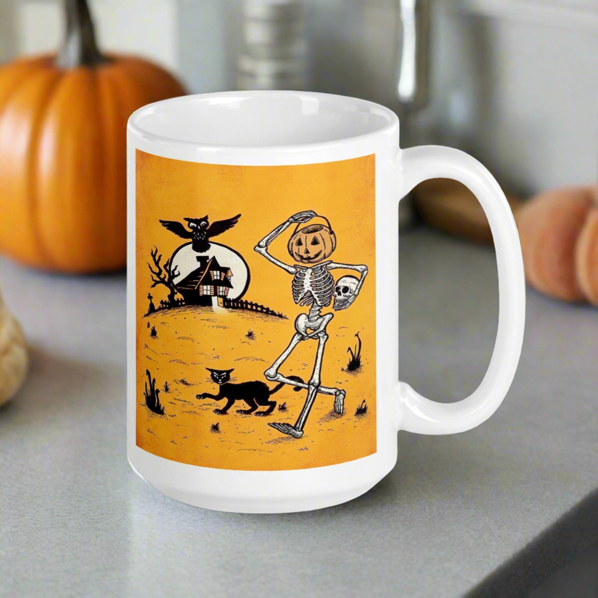 Vintage Halloween Skeleton and Jack O Lantern Bucket Coffee Mug