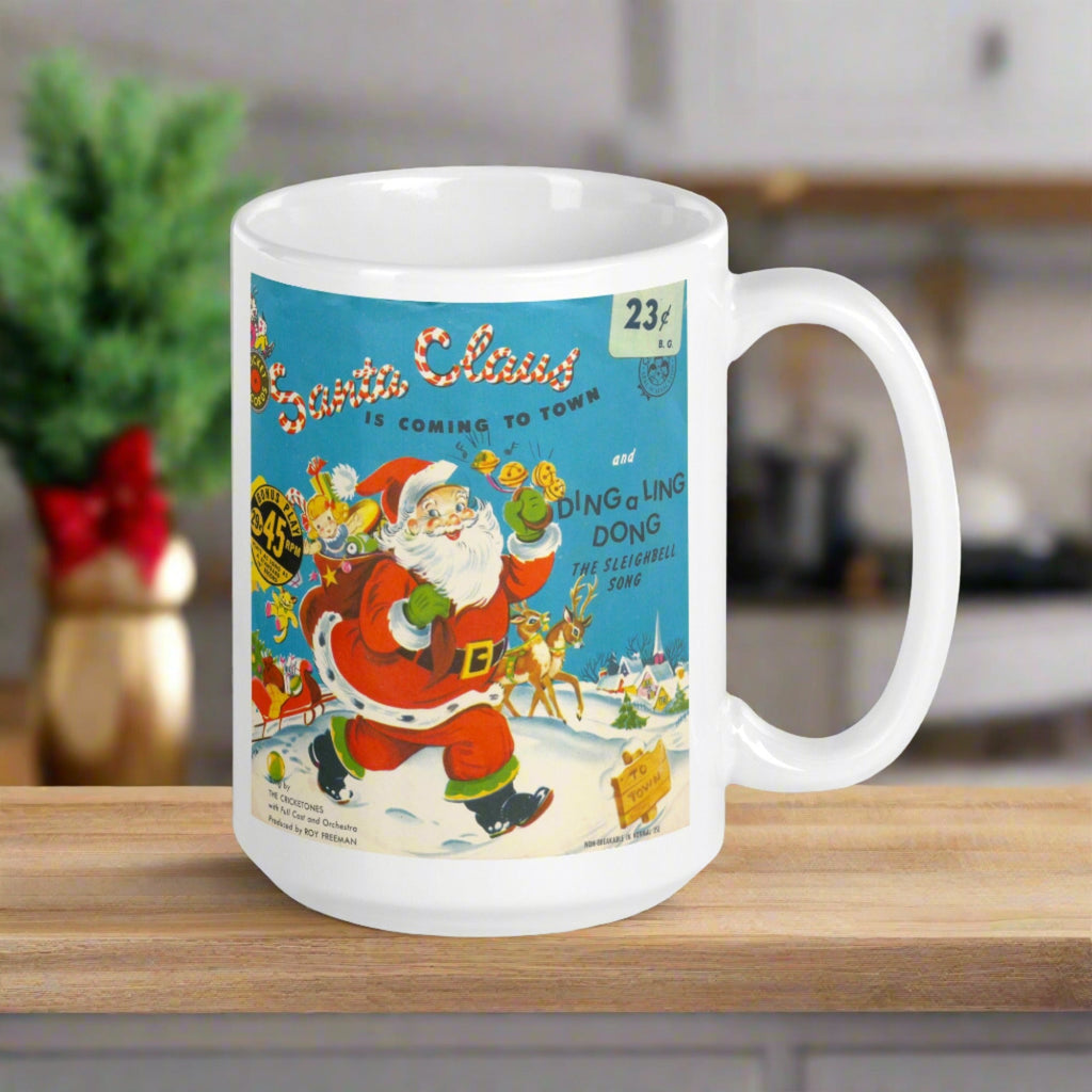 Santa Claus Is Coming To Town Record Cover Retro Christmas Glossy Coffee Mug