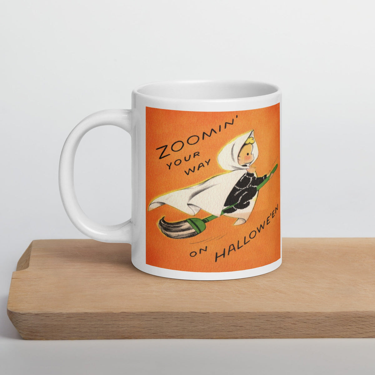 Zoomin' Your Way On Halloween Little Witch Retro Halloween Print Glossy Mug