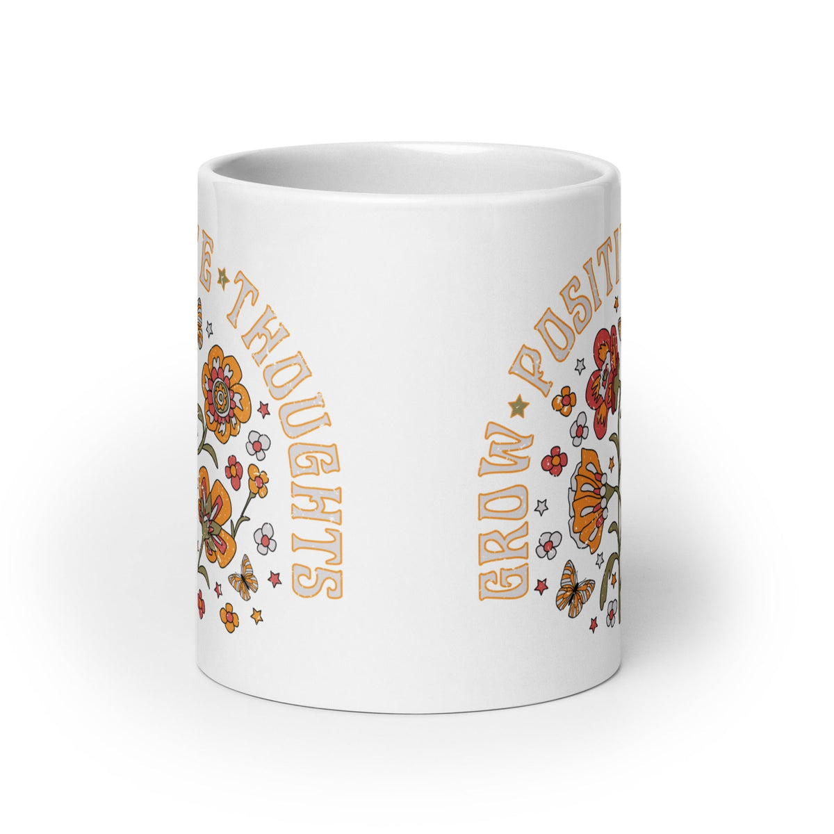 Grow Positive Thoughts Retro Style White Glossy Coffee Mug