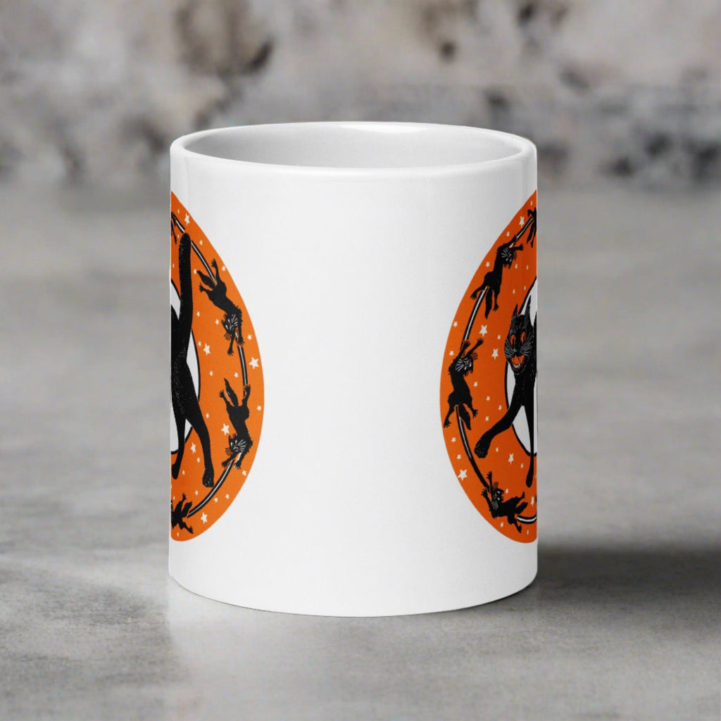 Black Cats Full Moon Retro Vintage Halloween Glossy Coffee Mug