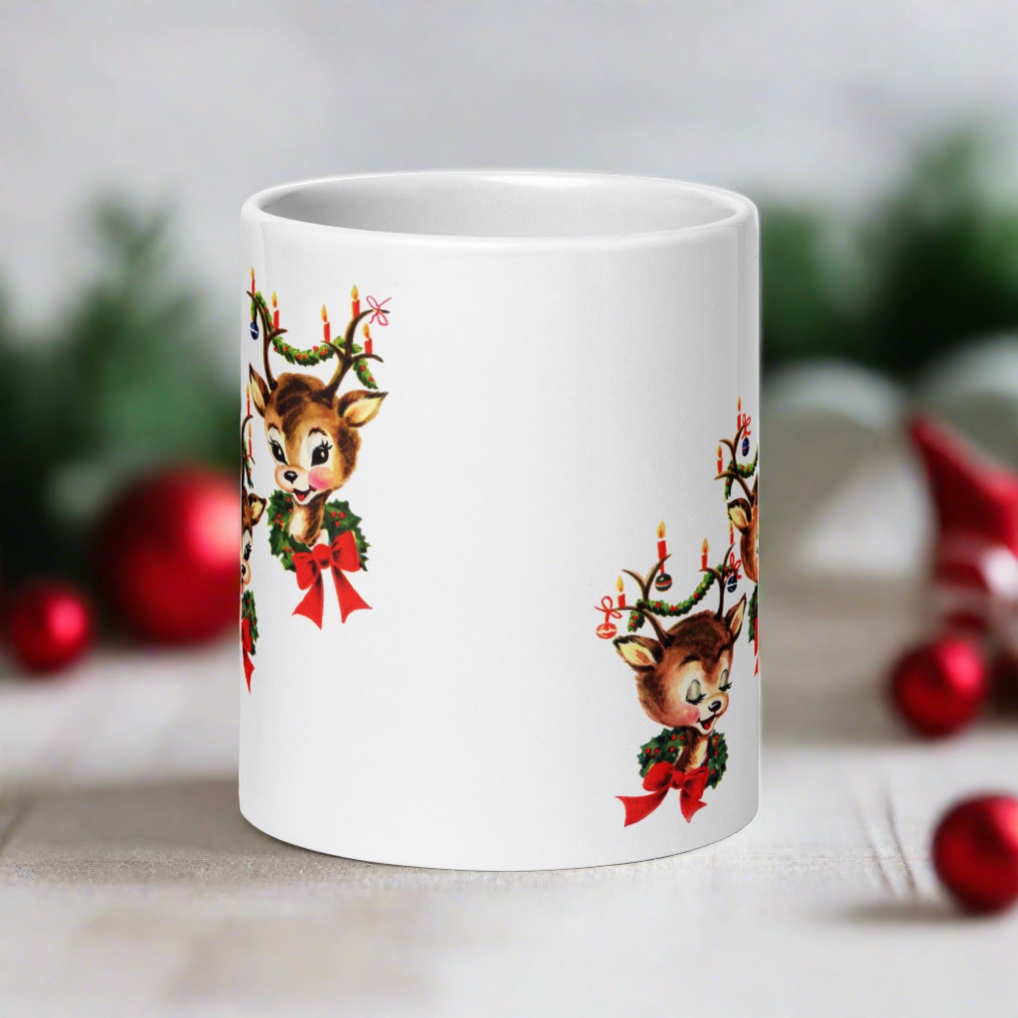 Three Reindeer Retro Vintage Christmas Glossy Coffee Mug