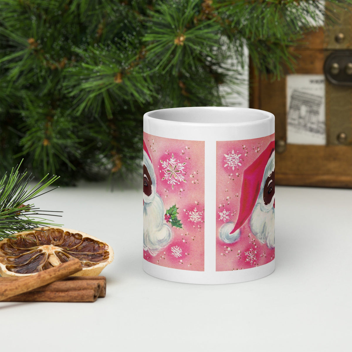 Pink Christmas Santa Mid Century Retro Christmas Glossy Mug