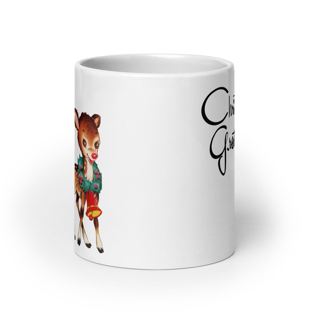Christmas Greetings Reindeer Mid Century Retro Christmas Print Glossy Mug
