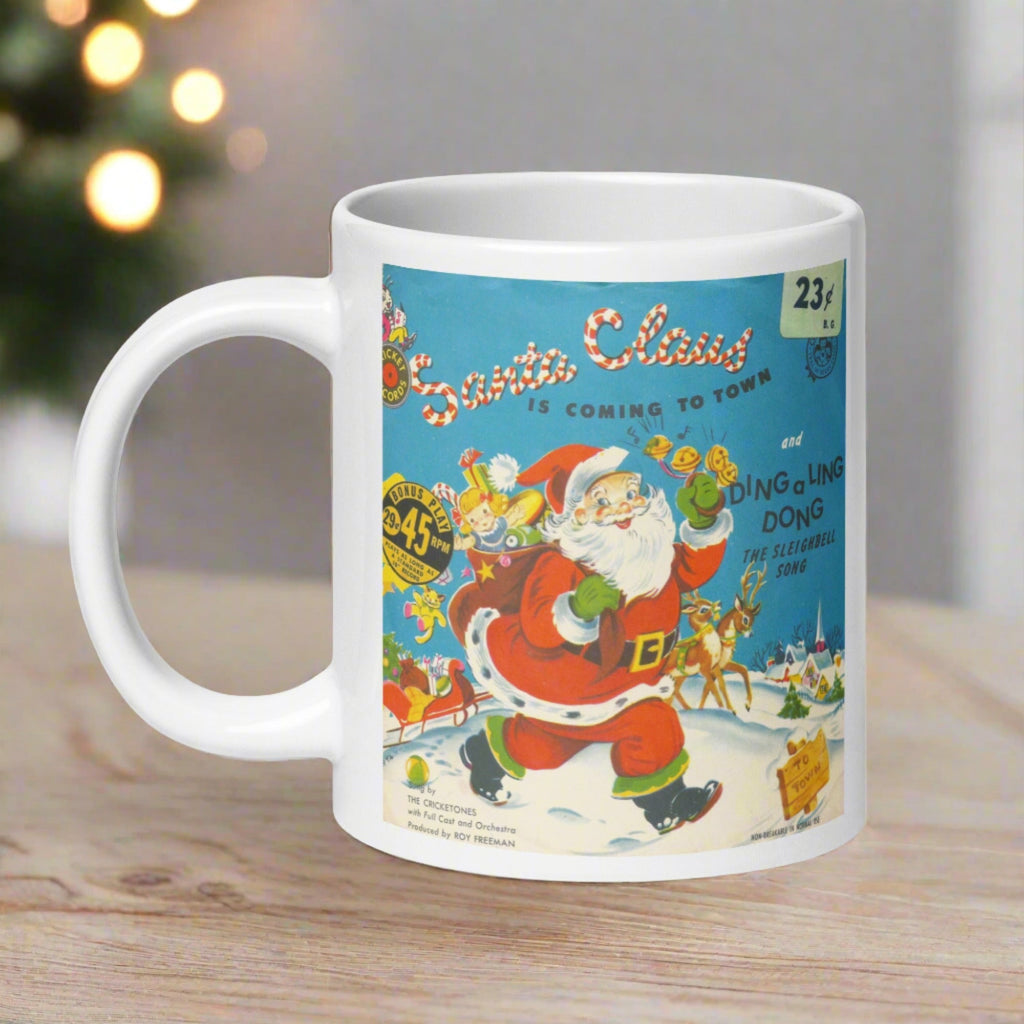 Santa Claus Is Coming To Town Record Cover Retro Christmas Glossy Coffee Mug