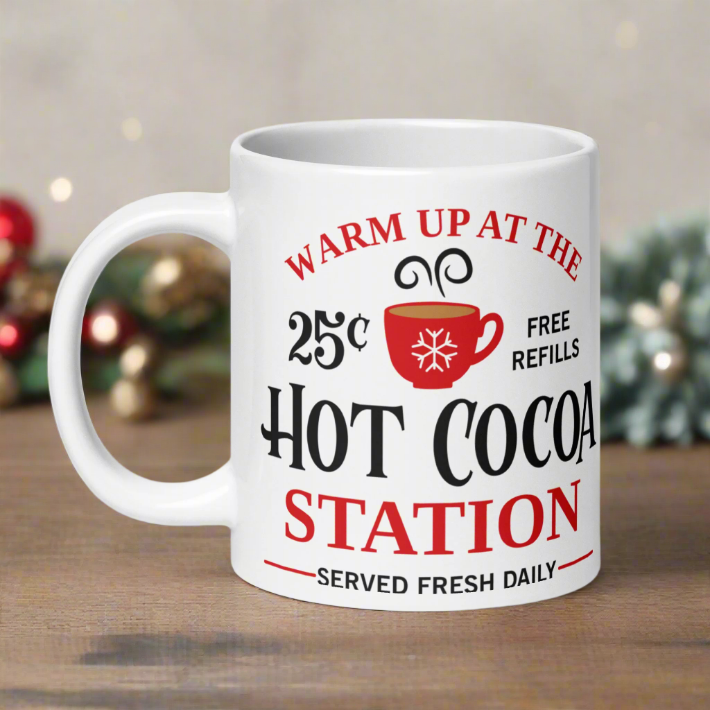 Warm Up At The Hot Cocoa Station Christmas Glossy Mug