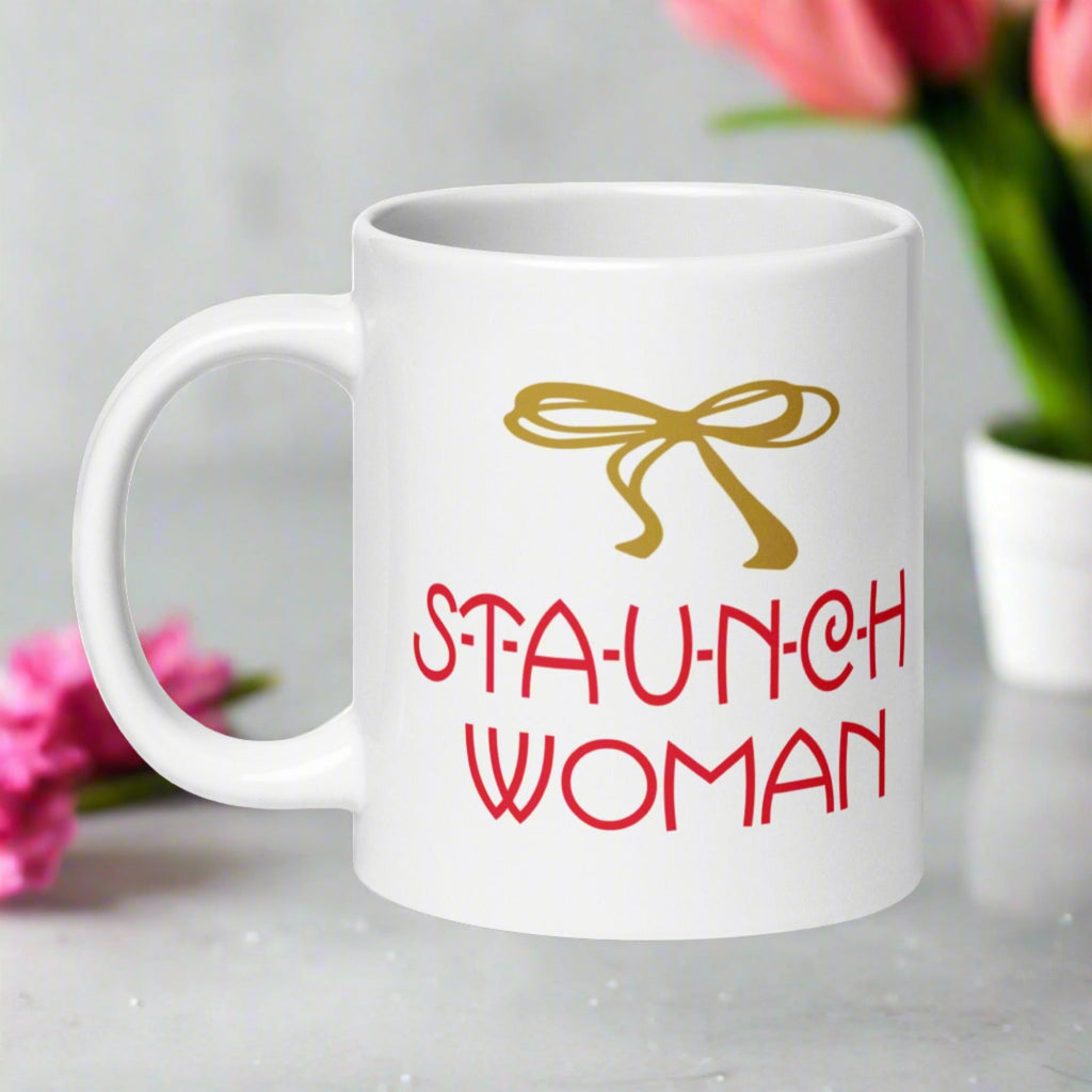 Little Edie Gold Bow Staunch Woman White Glossy Mug