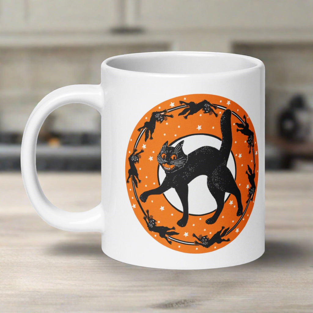 Black Cats Full Moon Retro Vintage Halloween Glossy Coffee Mug
