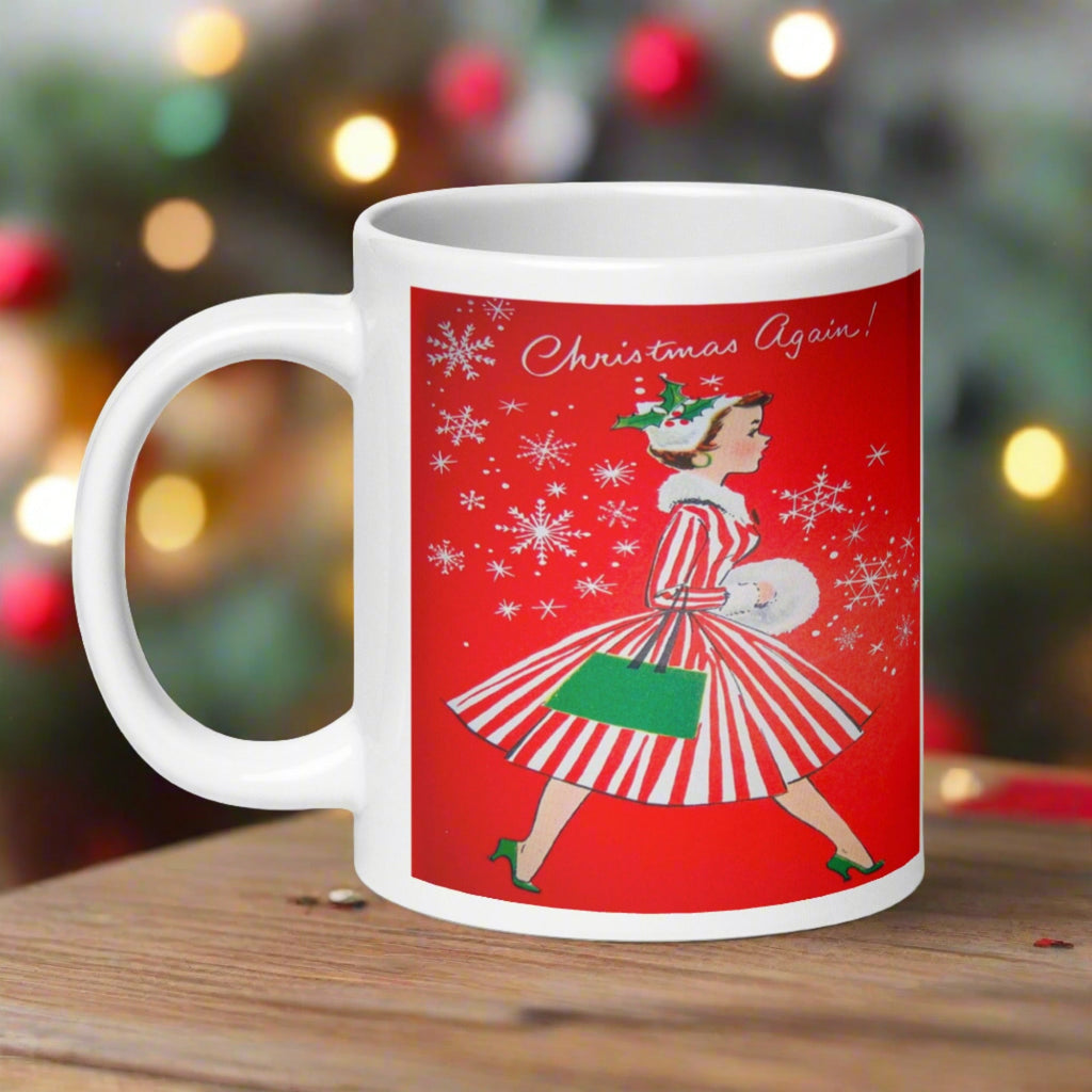 Christmas Again! Retro Lady Glossy Coffee Mug
