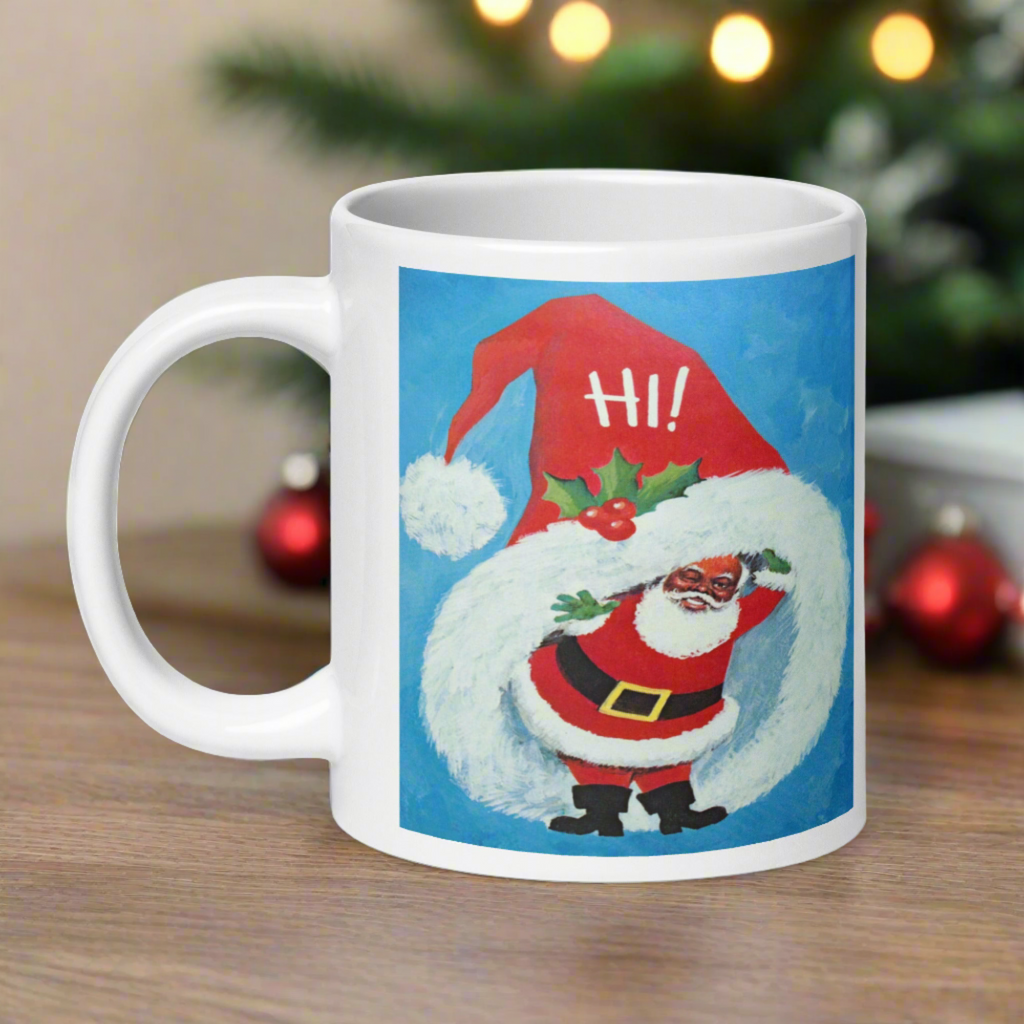 Hi Winking Retro Vintage Black Santa Glossy Coffee Mug