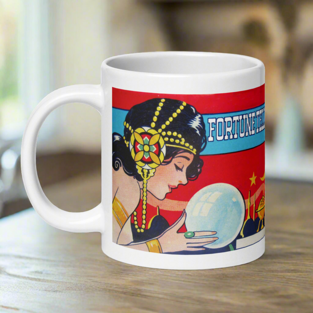 Fortune Teller Tarot Celestial Crystal Retro Halloween Print Glossy Mug