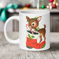 Reindeer With Candy Cane Santa's Boot Retro Christmas Glossy Coffee Mug