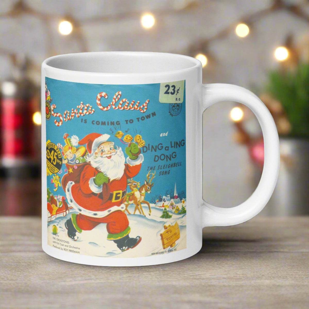 Santa Claus Is Coming To Town Record Cover Retro Christmas Glossy Coffee Mug