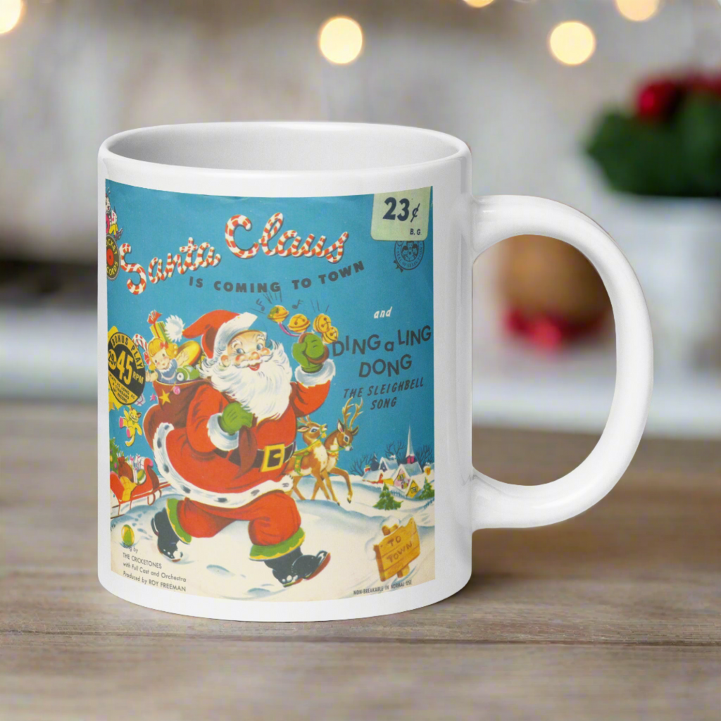 Santa Claus Is Coming To Town Record Cover Retro Christmas Glossy Coffee Mug
