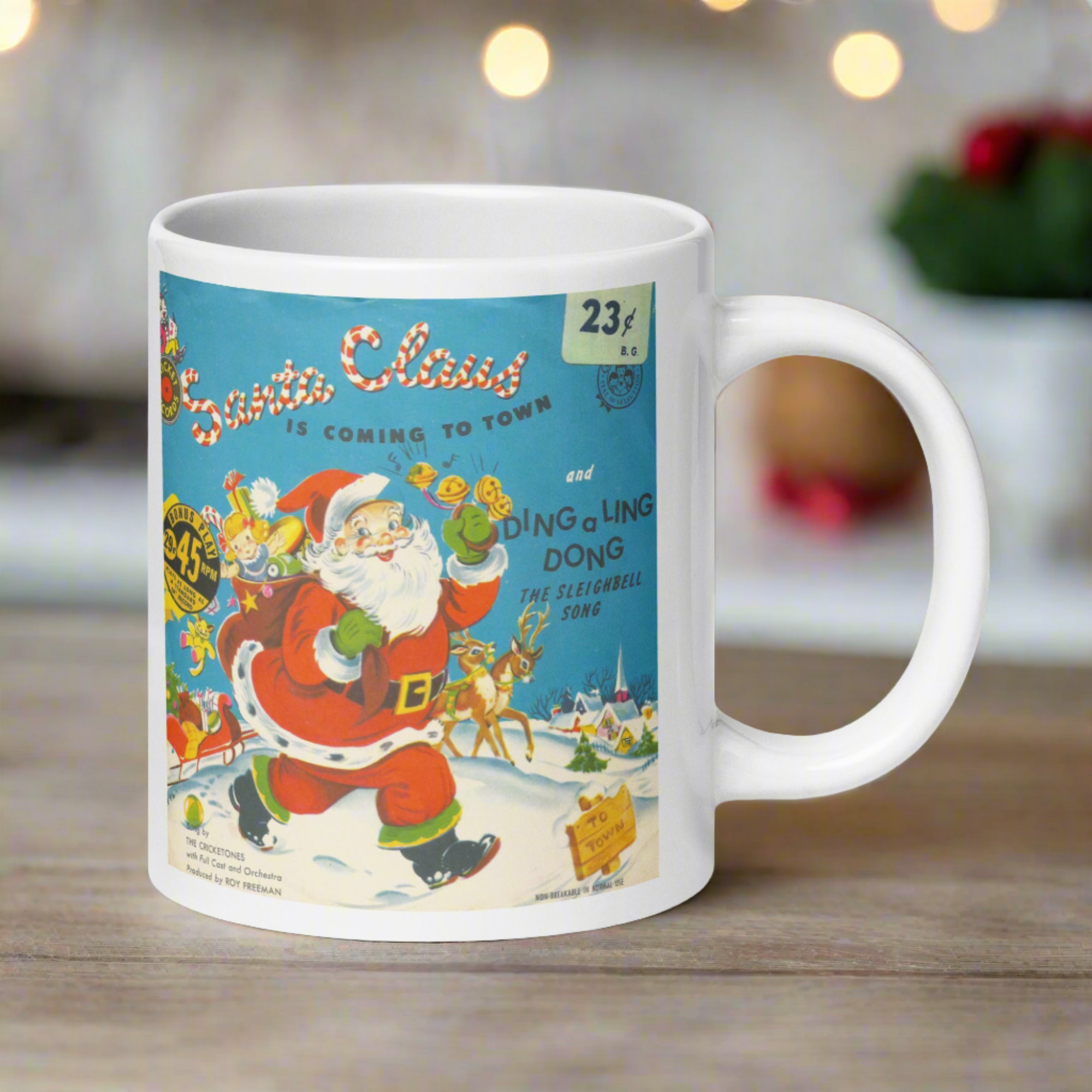 Santa Claus Is Coming To Town Record Cover Retro Christmas Glossy Coffee Mug
