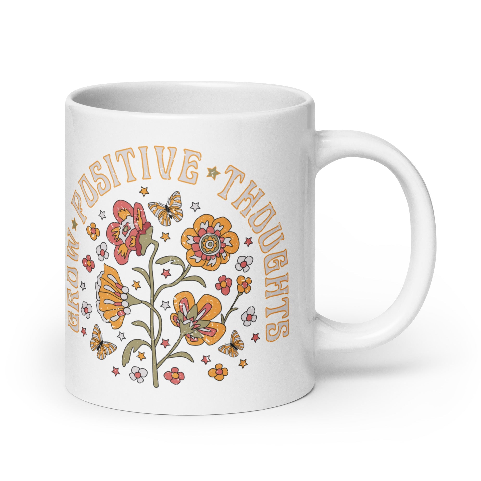Grow Positive Thoughts Retro Style White Glossy Coffee Mug