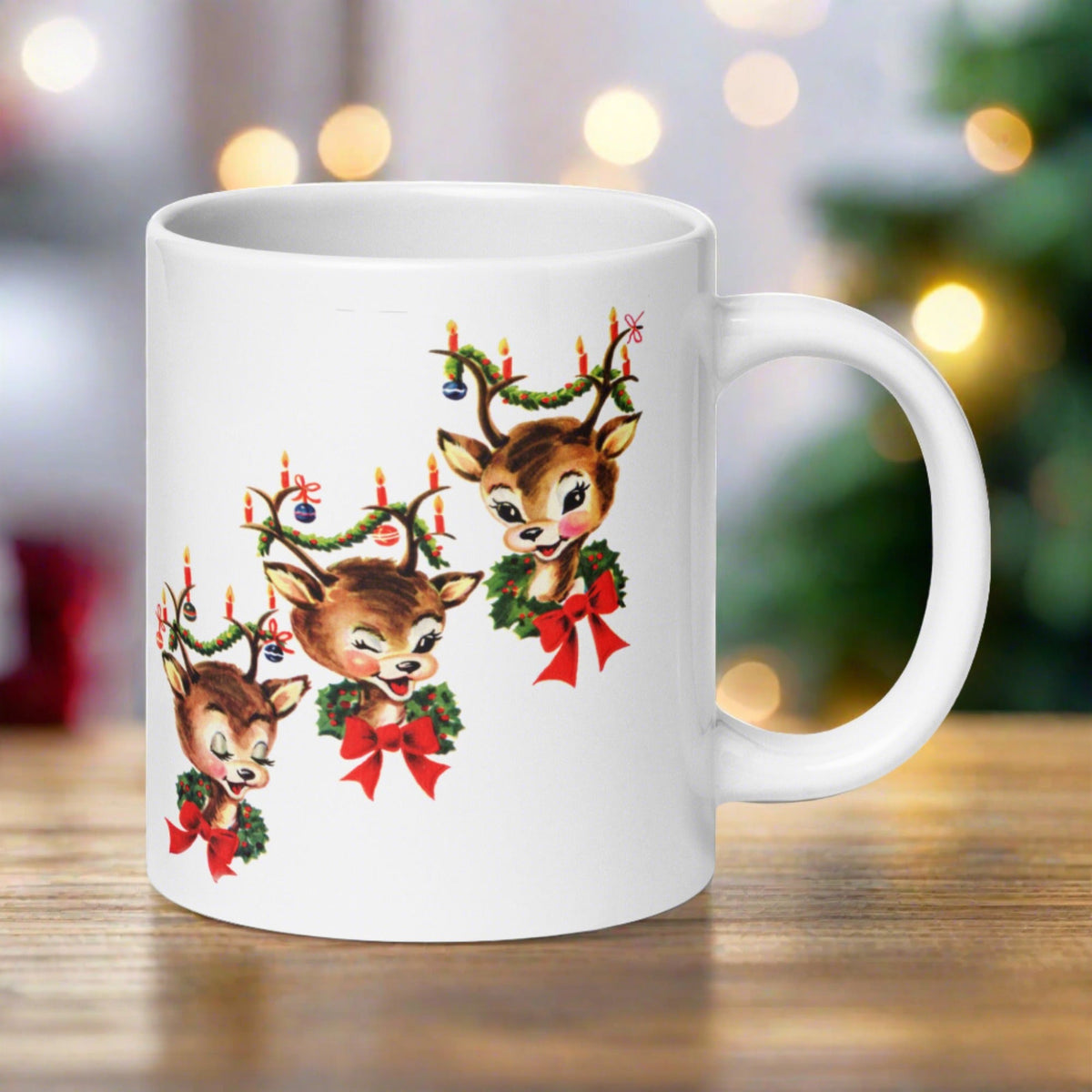 Three Reindeer Retro Vintage Christmas Glossy Coffee Mug