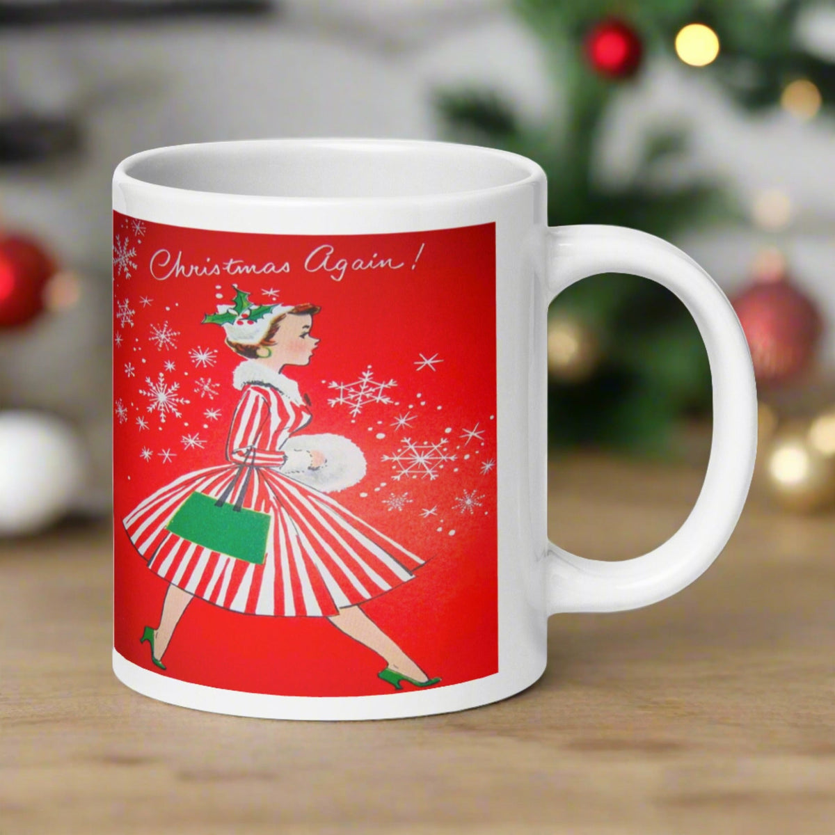 Christmas Again! Retro Lady Glossy Coffee Mug