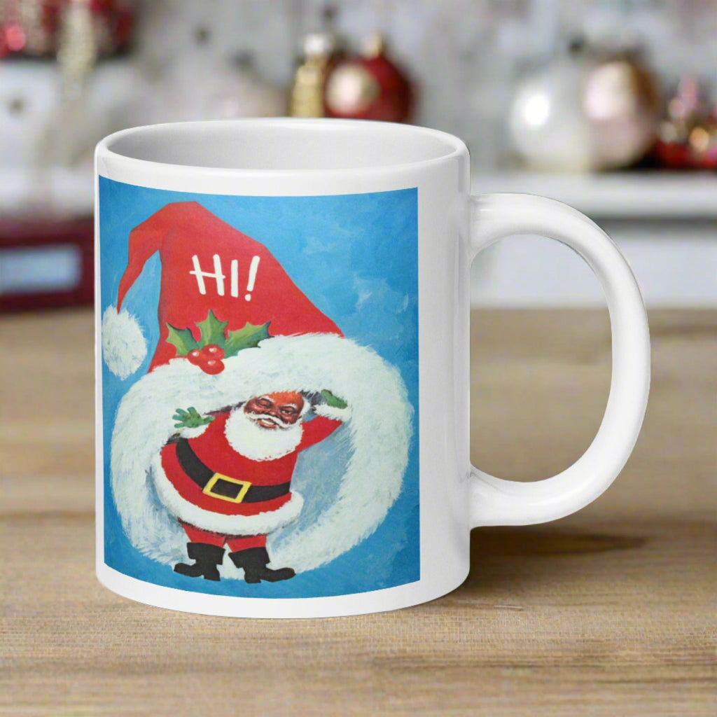 Hi Winking Retro Vintage Black Santa Glossy Coffee Mug