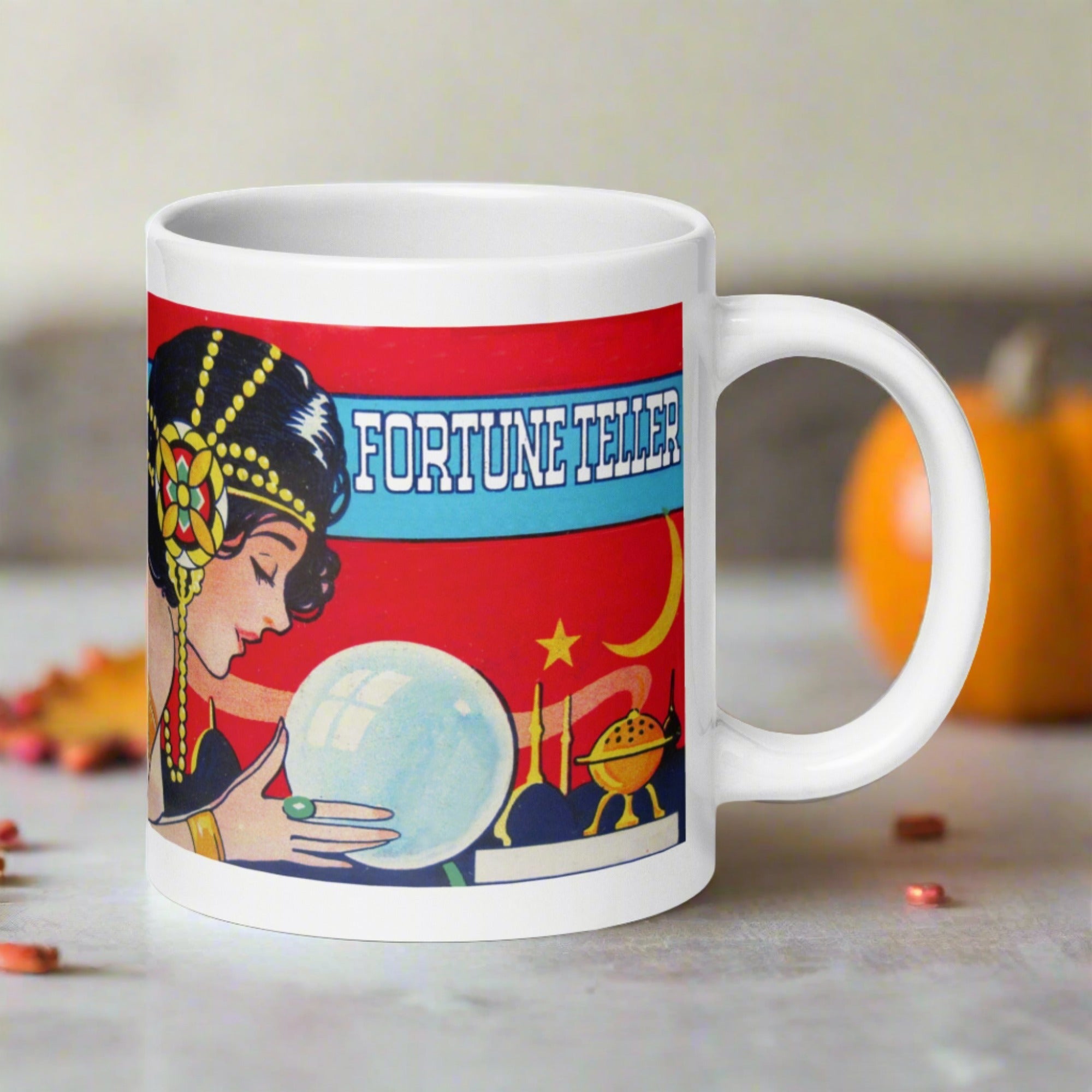 Fortune Teller Tarot Celestial Crystal Retro Halloween Print Glossy Mug