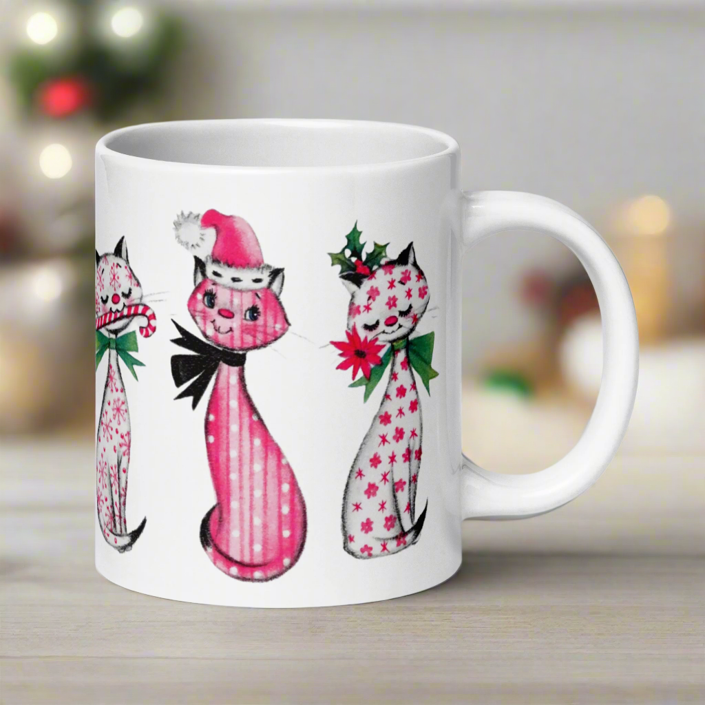 Christmas Cats Retro Midcentury Glossy Coffee Mug