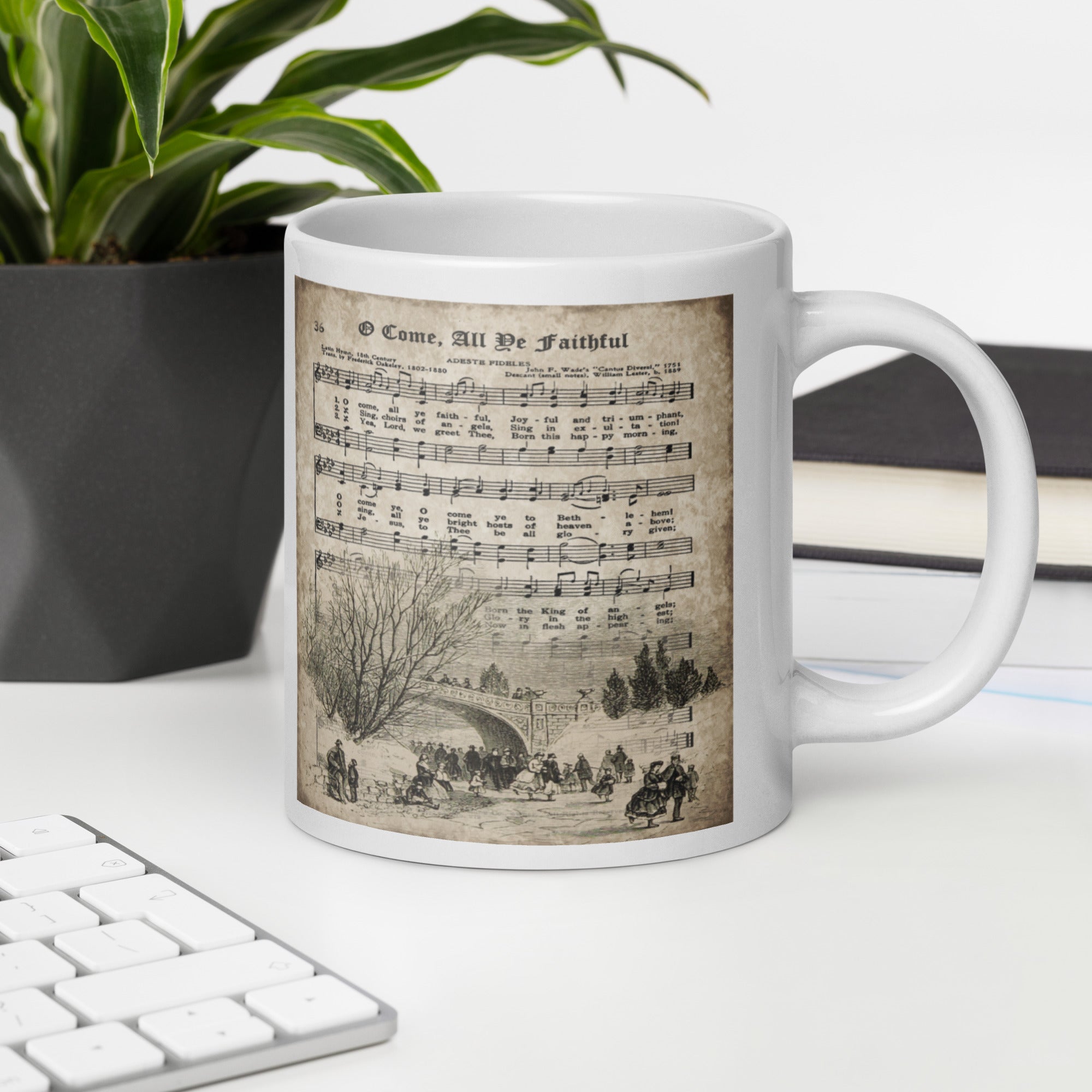 Come All Ye Faithful Vintage Christmas Sheet Music Mid Century Retro Christmas Print Glossy Mug