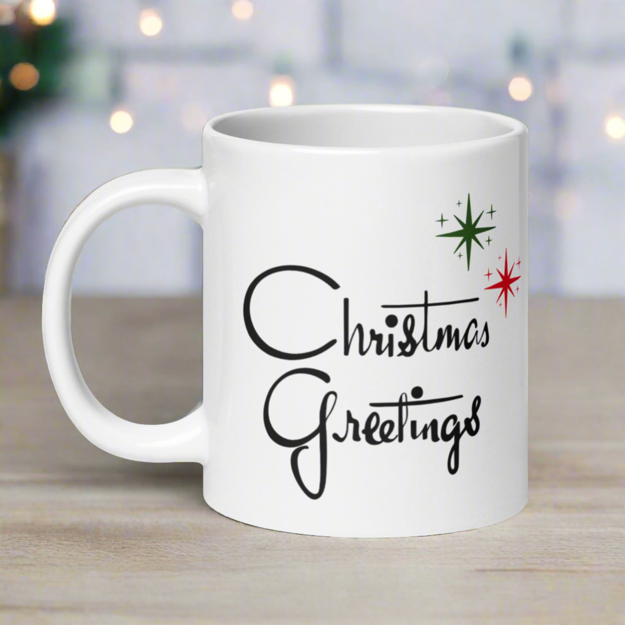Christmas Greetings Starburst Atomic Mid Century Glossy Cofffee Mug