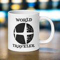 World Traveler Airplane Globe Atomic Mid Century Retro Travel Print White Glossy Mug